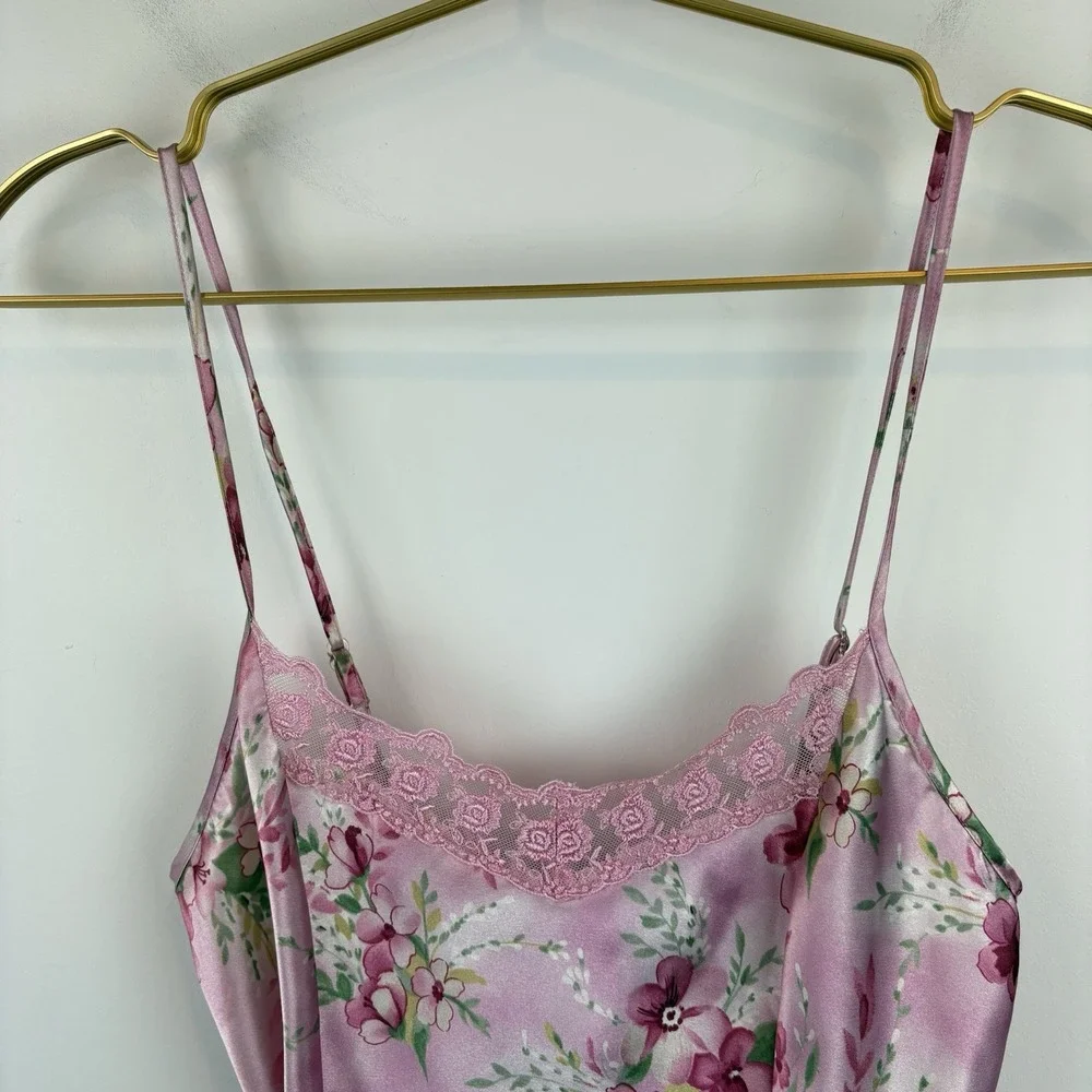 Vintage Y2K Pink Floral‎ Slip Dress Nightgown Size Small